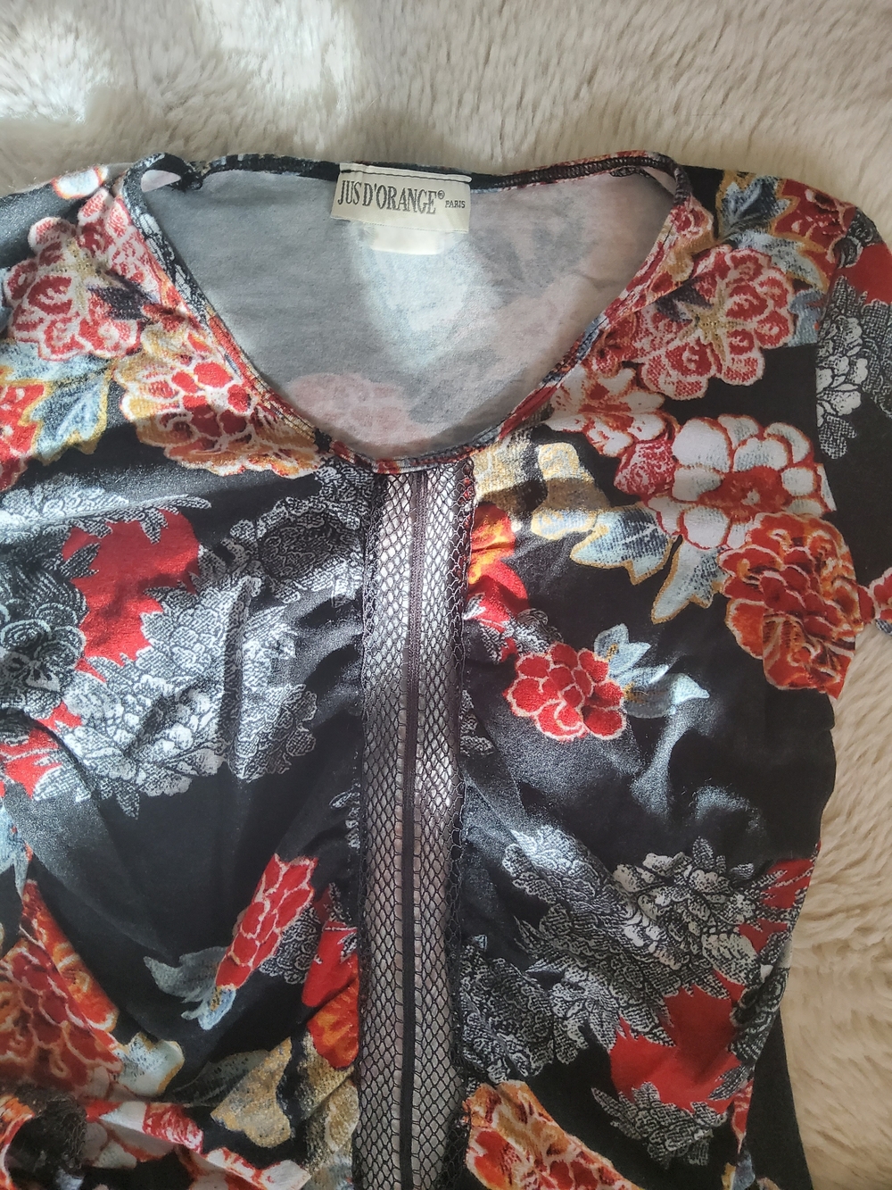 Euro Floral With Mesh Inlay Blouse - Picture 2 of 6